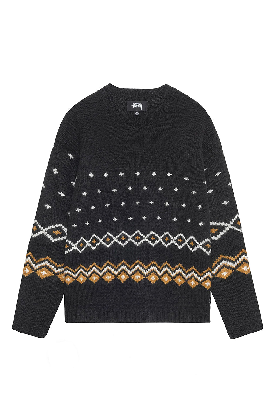 Stussy Roll V-Neck Fair Isle Sweater 'Charcoal' - ROOTED