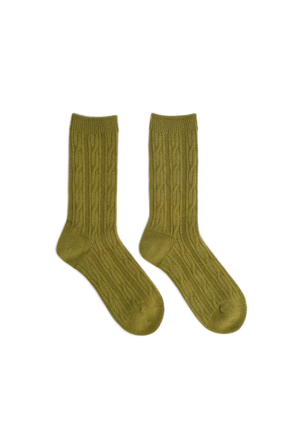 Stussy Cable Knit S Dress Socks 'Dark Lime' - ROOTED