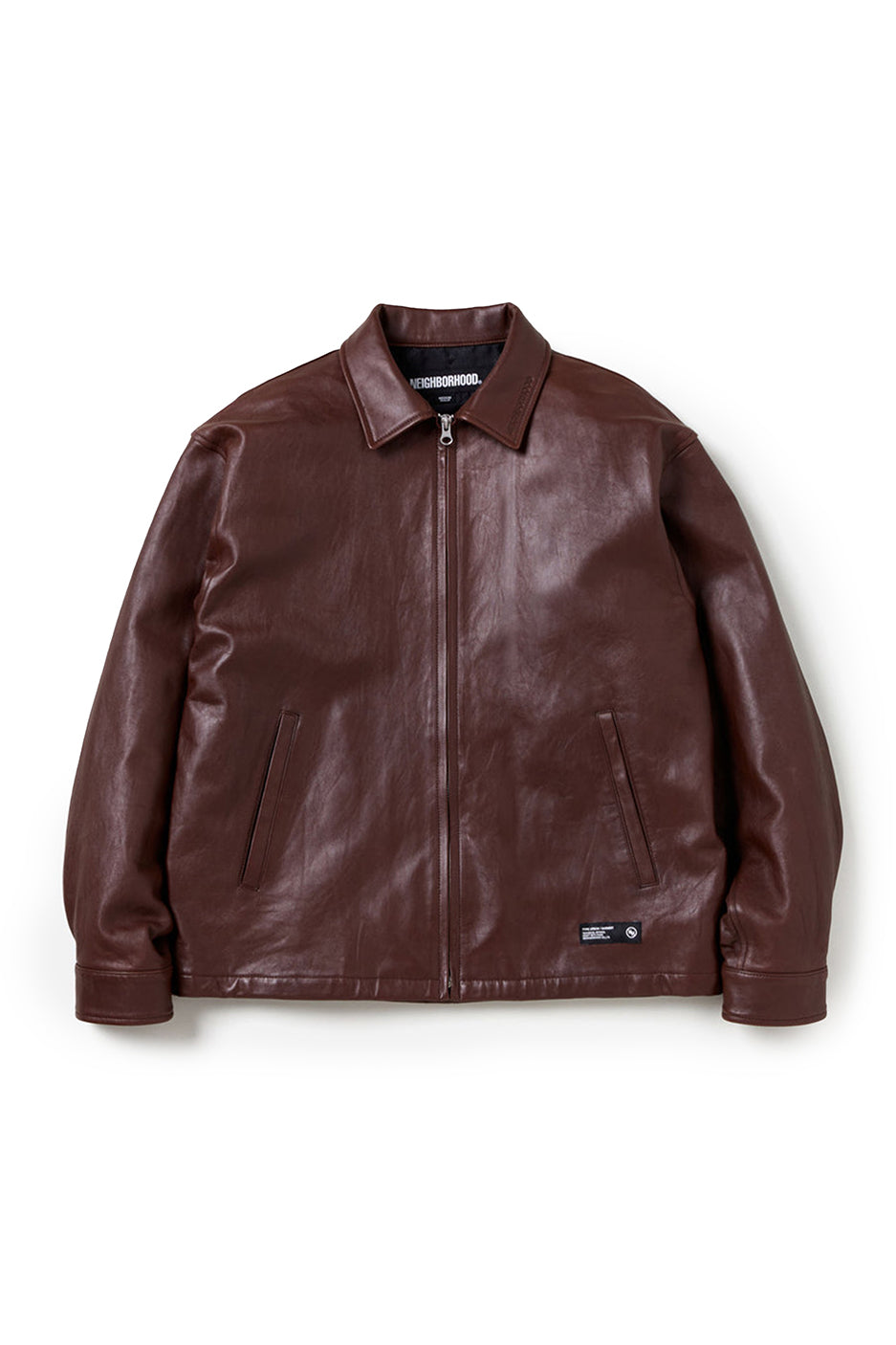 Neighborhood Leather Zip Work Jacket 'Brown' - ROOTED
