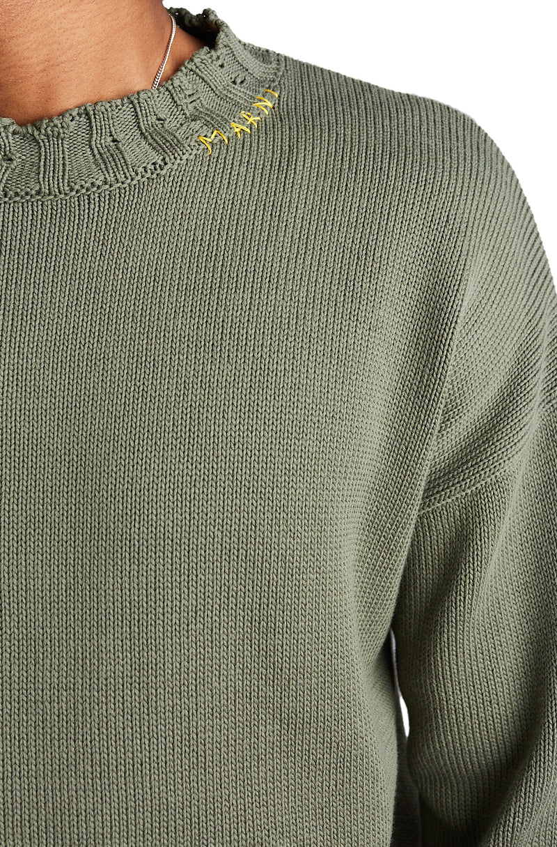 Marni Disheveled Cotton Crewneck Sweater 'Leav Green' - ROOTED