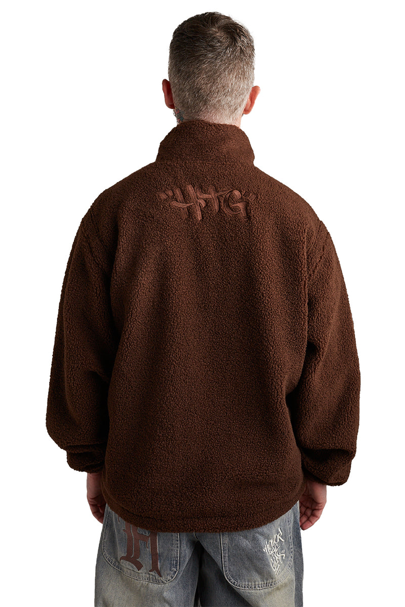 Honor The Gift Script Sherpa Pullover 'Brown' - ROOTED