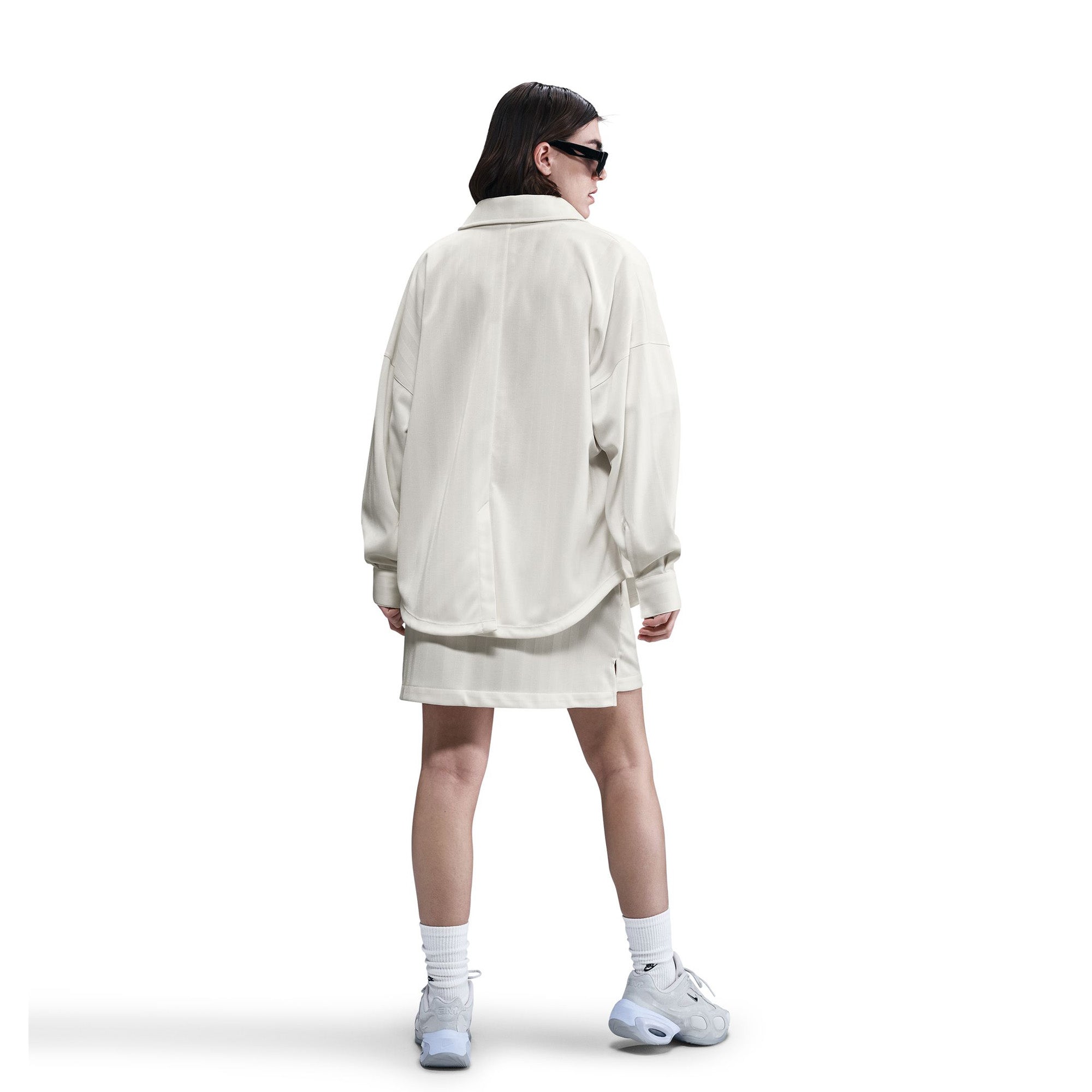 Womens Nike Sportswear Oversized Jacquard Striped Button-Down Shirt 'Pale Ivory/Sail' - ROOTED