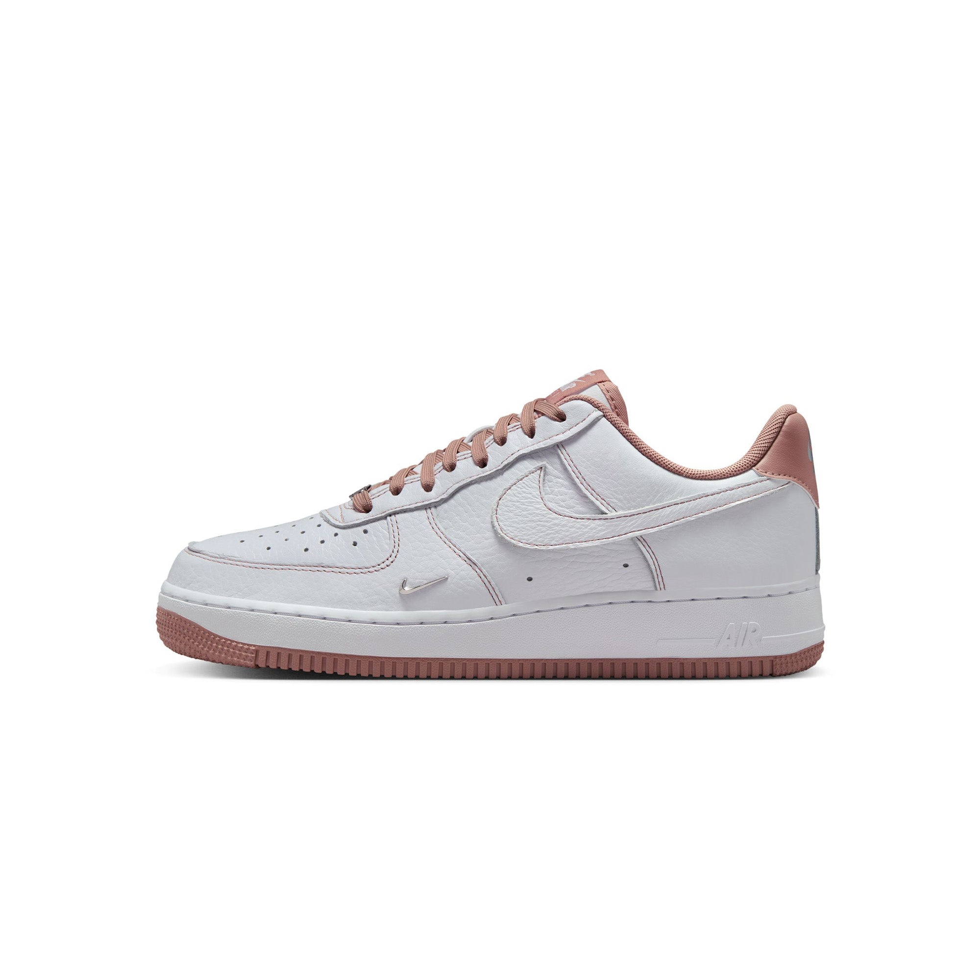 Womens Nike Air Force 1 '07 Mini Jewel 'White/Particle Pink/Metallic Silver' - ROOTED