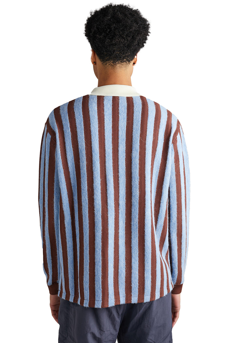 Maison Kitsune Striped Comfort Polo Shirt 'Sky Blue/Hazelnut Stripes' - ROOTED