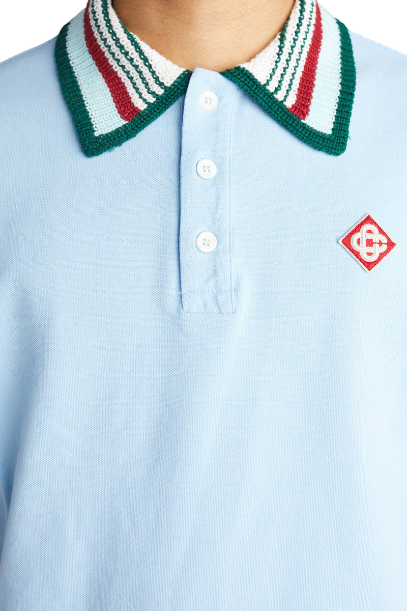 Casablanca Mint Stripe Knit Collar Polo Shirt 'Pale Blue' - ROOTED