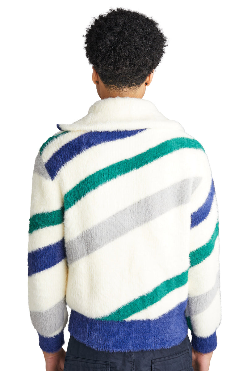 Casablanca Furry Striped Zip Up Jacket 'White/Blue/Green' - ROOTED