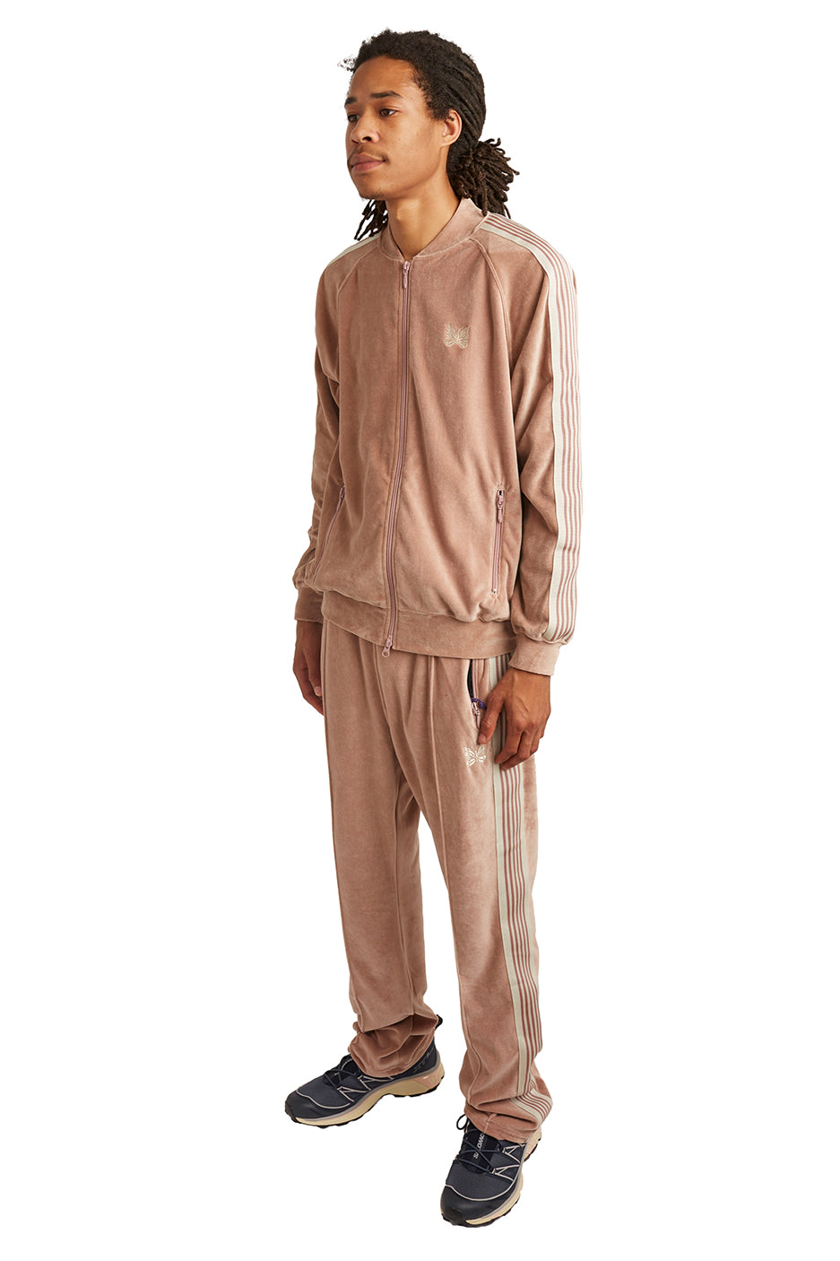 Needles Mens C/PE Velour Track Jacket 'Old Rose' - ROOTED