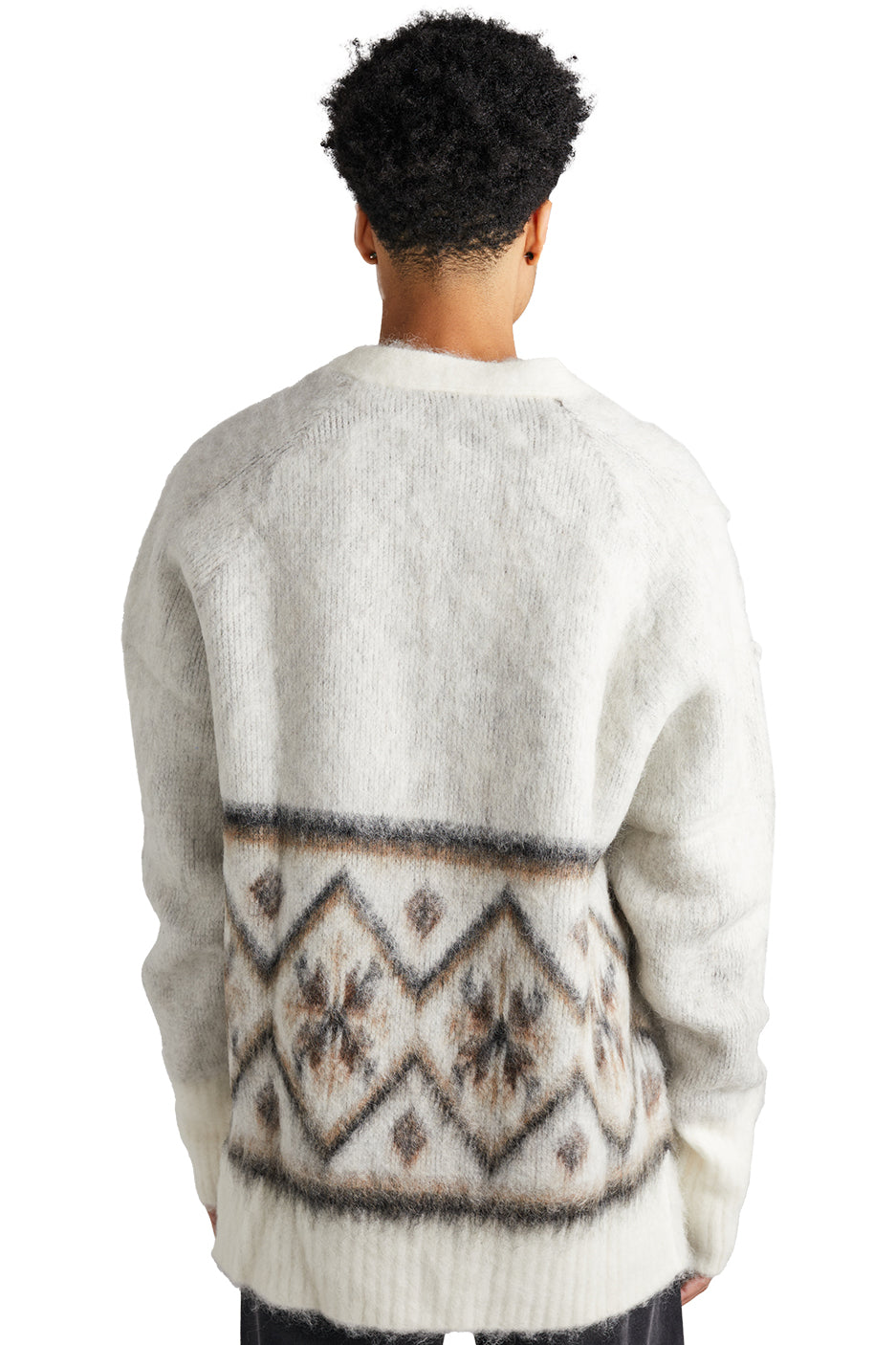 Martine Rose Brushed Mohair Fair Isle Cardigan 'Ivory/Oat/Chocolate' - ROOTED