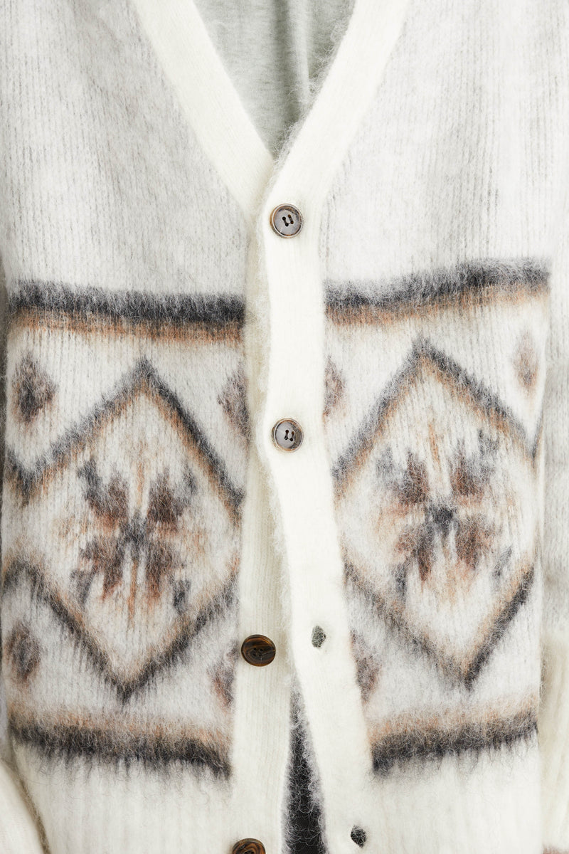 Martine Rose Brushed Mohair Fair Isle Cardigan 'Ivory/Oat/Chocolate' - ROOTED
