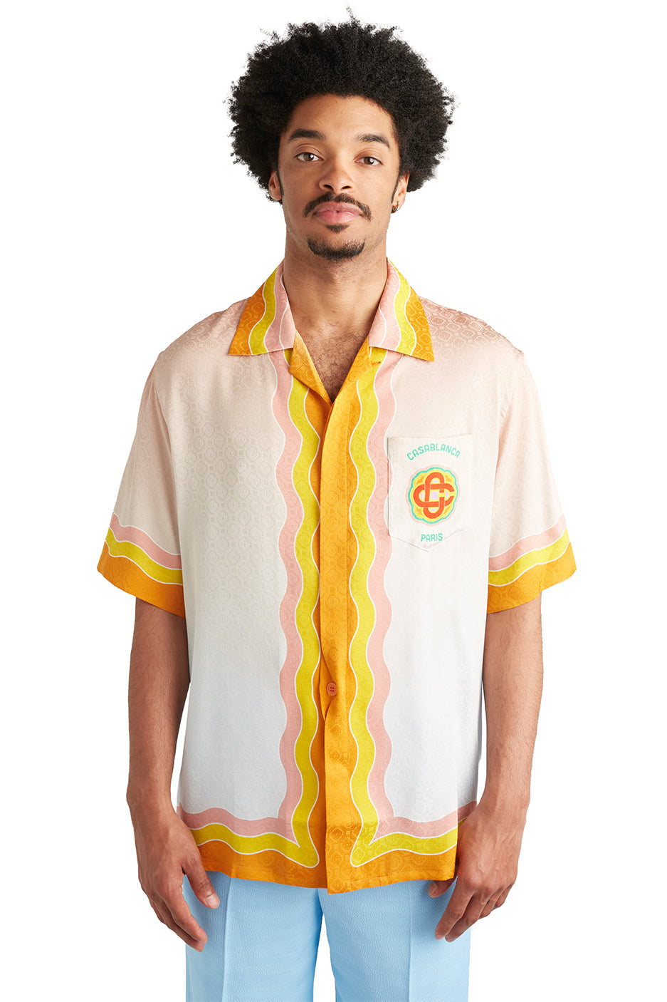 Casablanca Mens Rainbow Monogram Cuban Collar Shirt - ROOTED