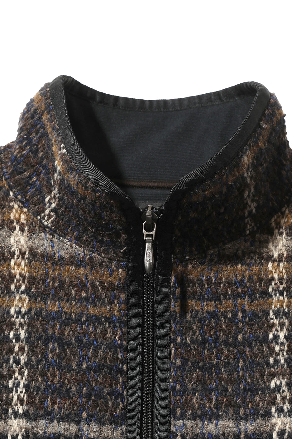 Needles W.U. Piping Plaid Tweed Jacket 'Navy/Brown' - ROOTED