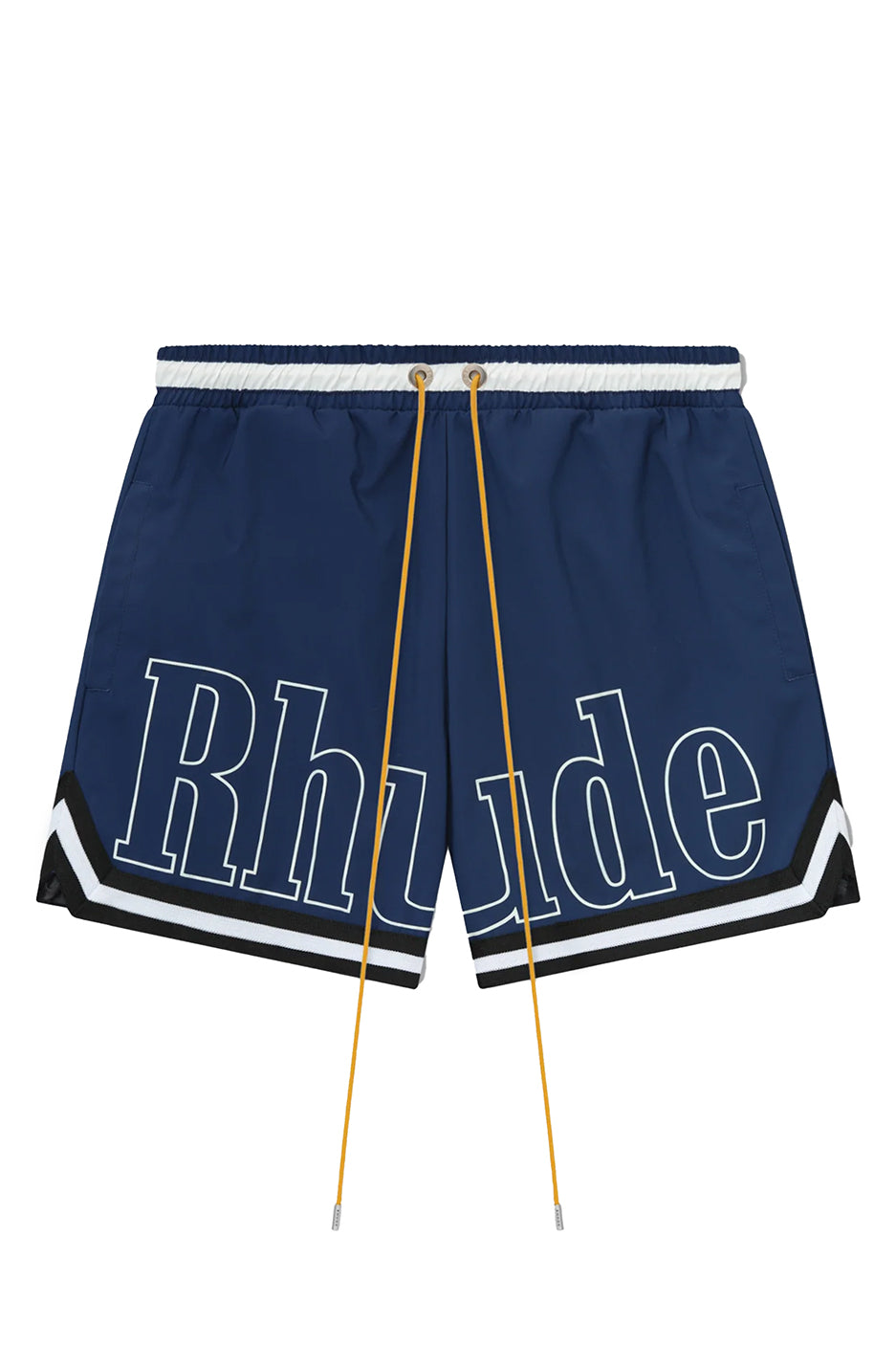 Rhude Basketball Logo Swim Shorts 'Blue/Black/White' - ROOTED