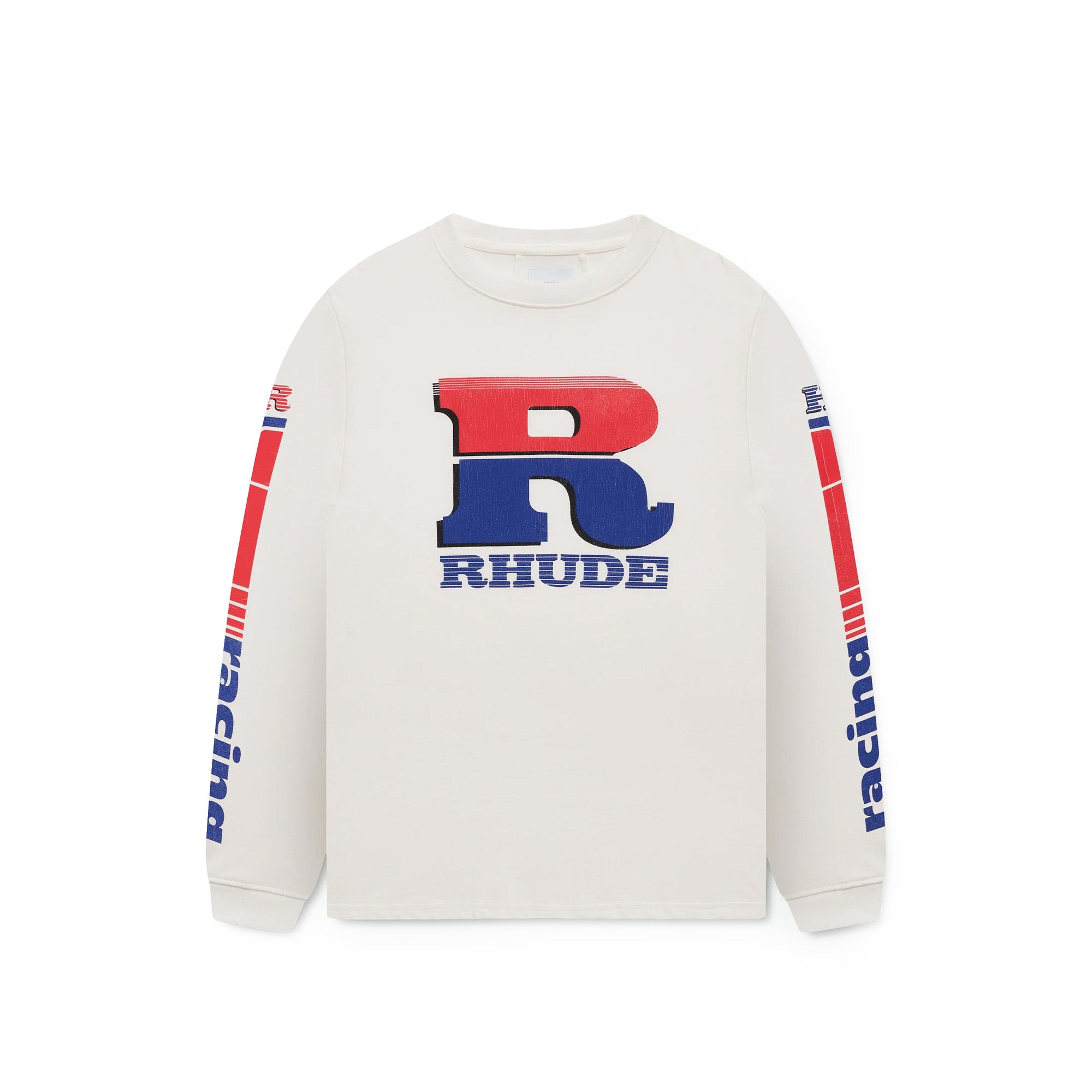 Rhude Split Petrol LS Tee 'Vintage White/Red' - ROOTED