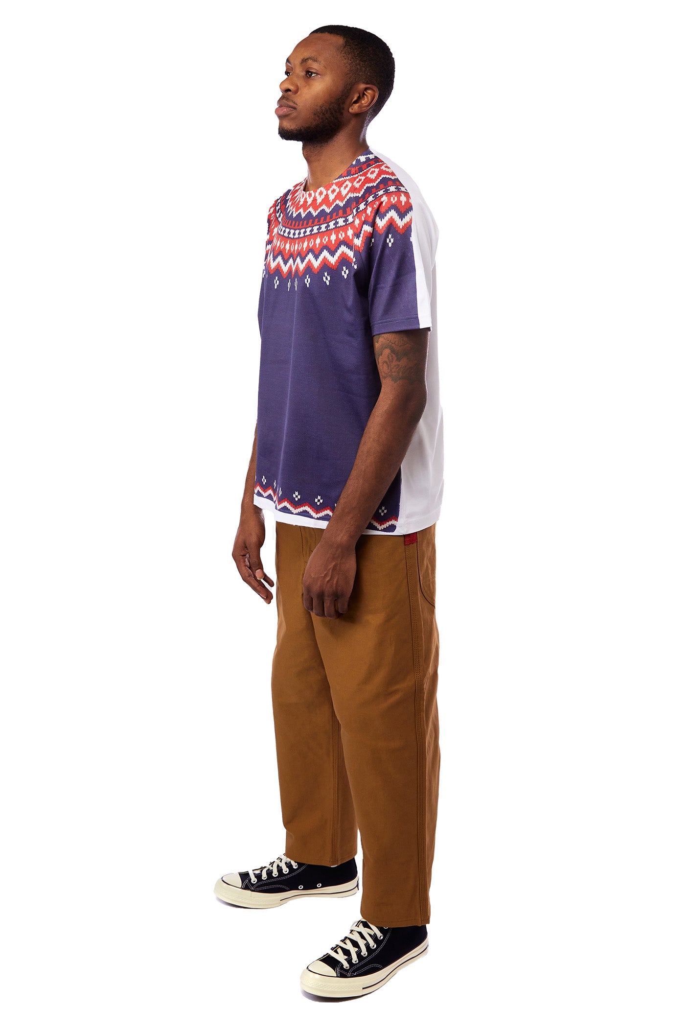 Junya Watanabe Sweater Print Tee 'White/Navy' - ROOTED