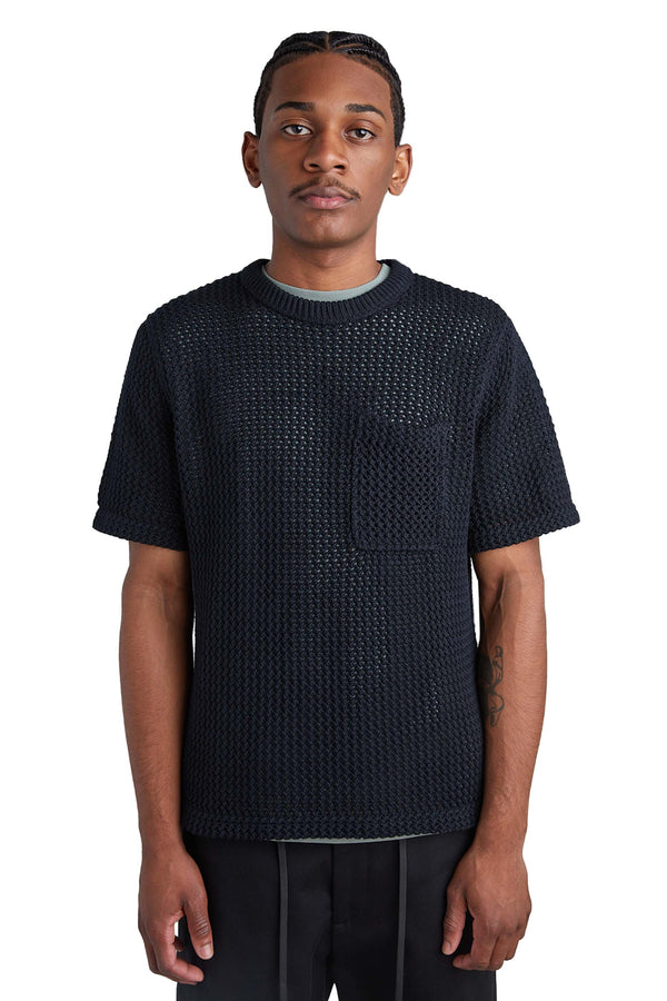 Stussy Mens Overdyed Mesh Crew 'Black' - ROOTED