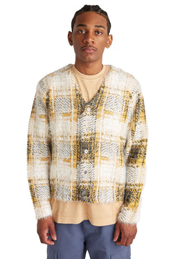 Stussy Mens Hairy Plaid Cardigan 'Gold' | ROOTED