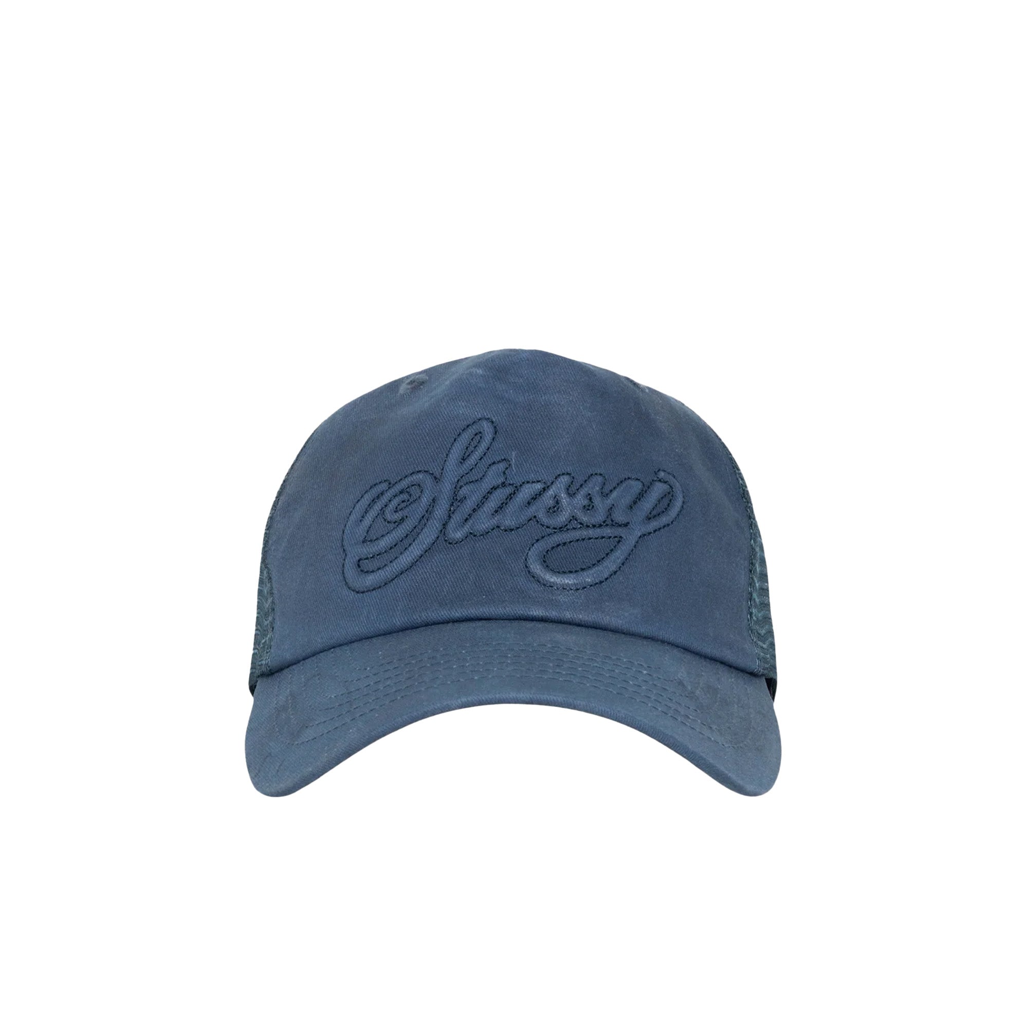 Stussy Cursive Stitch Trucker Hat 'Navy' - ROOTED