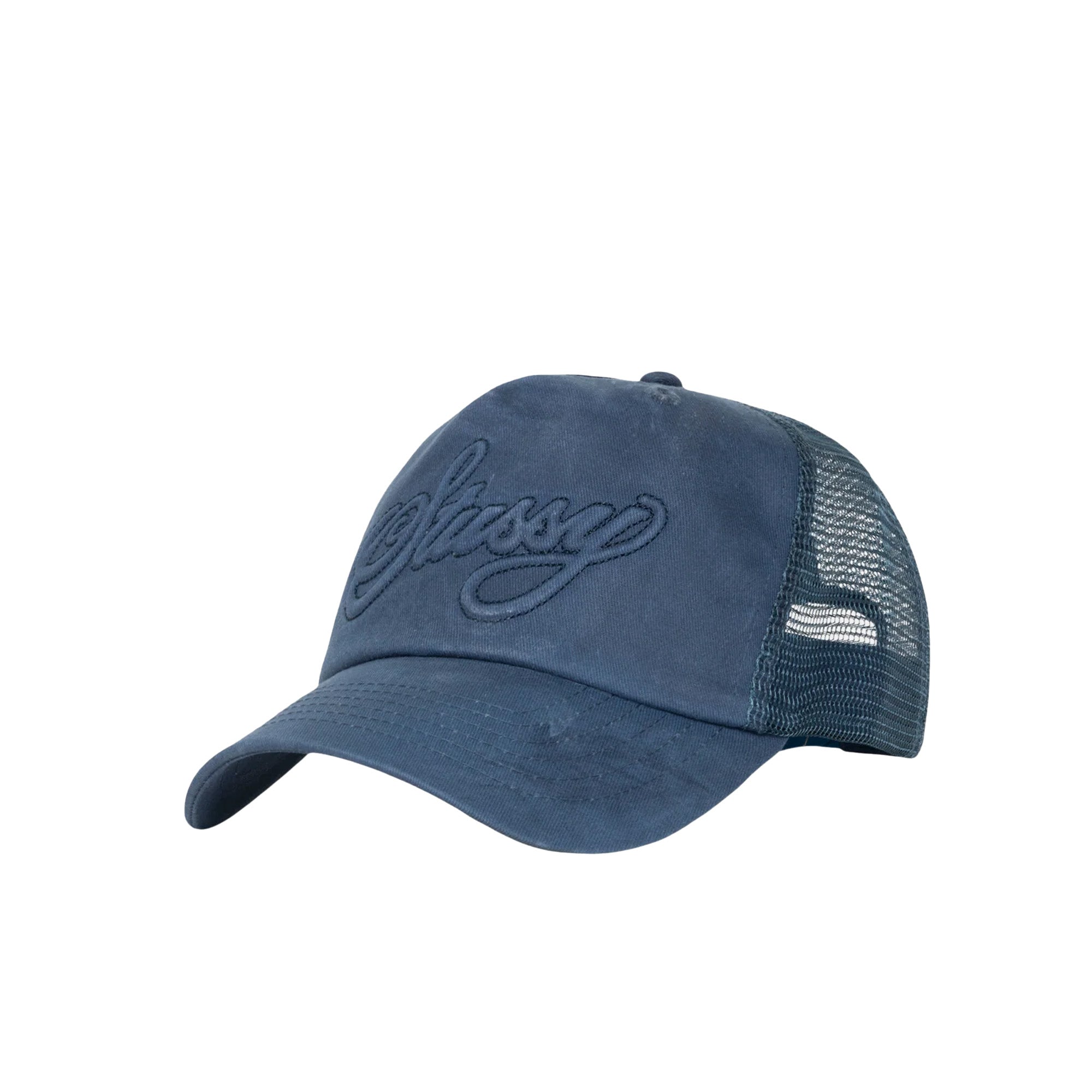 Stussy Cursive Stitch Trucker Hat 'Navy' - ROOTED