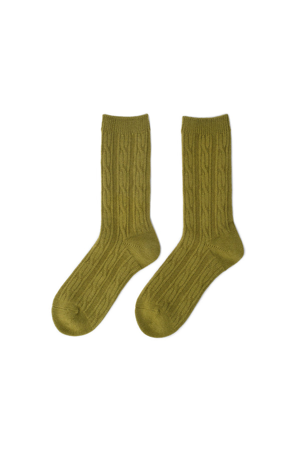 Stussy Cable Knit S Dress Socks 'Dark Lime' - ROOTED