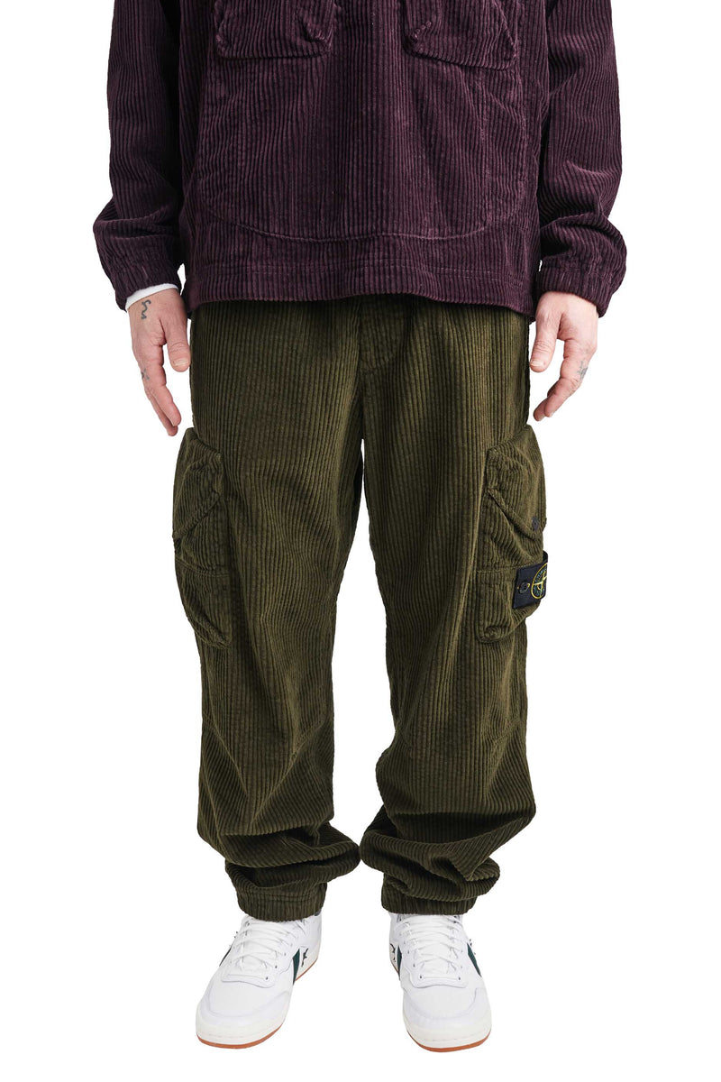 Stone Island Loose Corduroy Cargo Pants 'Olive' - ROOTED