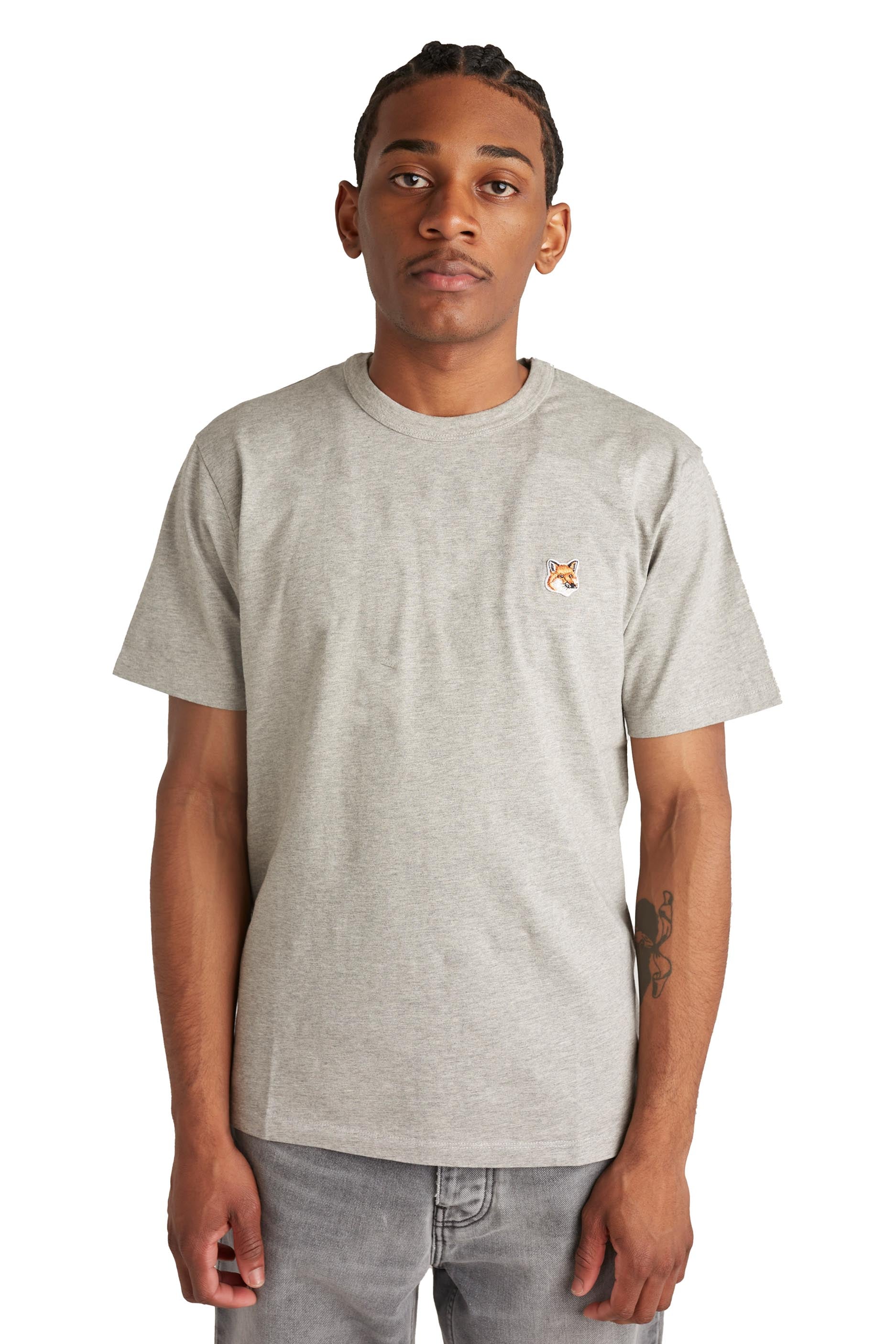 Maison Kitsune Mens Fox Head Patch Classic Tee 'Grey' - ROOTED