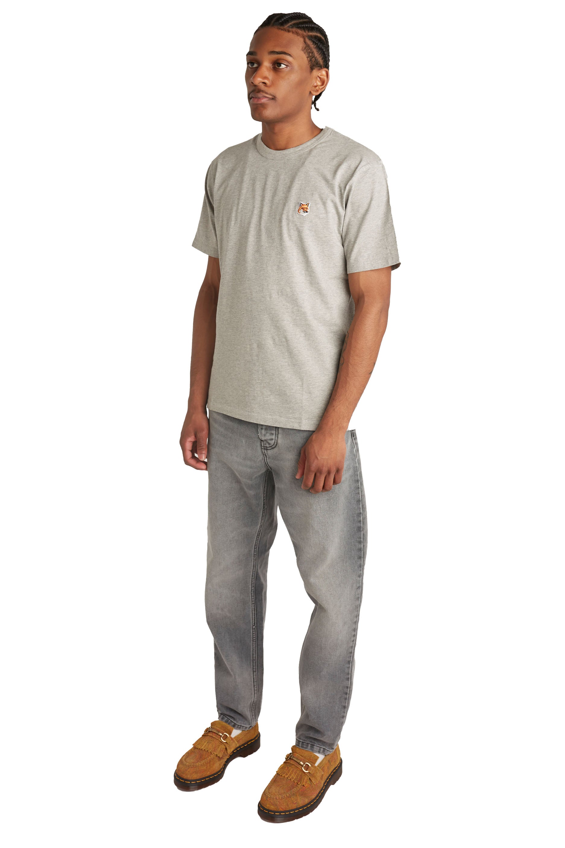 Maison Kitsune Mens Fox Head Patch Classic Tee 'Grey' - ROOTED