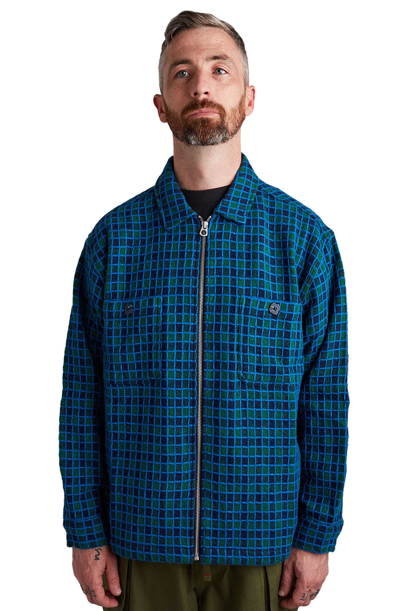 Brain Dead Check Mate Flannel Zip Shirt 'Navy' | ROOTED