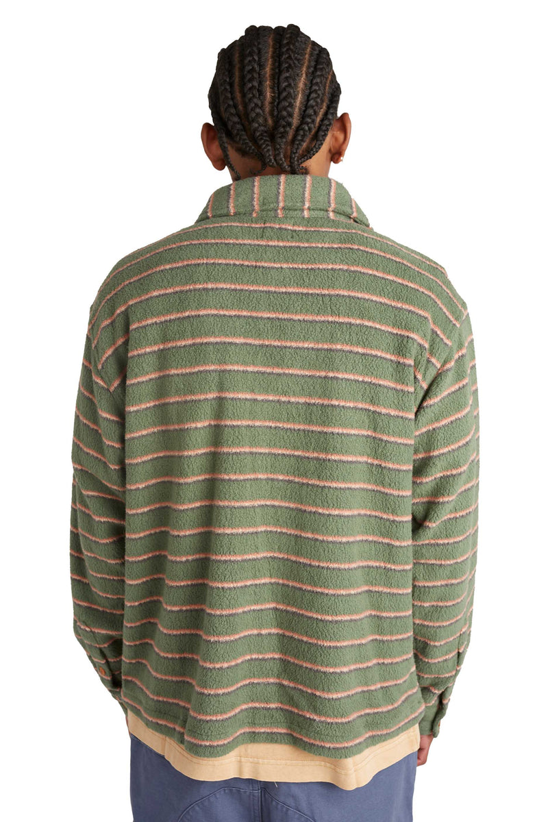 Brain Dead Striped Micro Sherpa Overshirt 'Green/Multi' - ROOTED