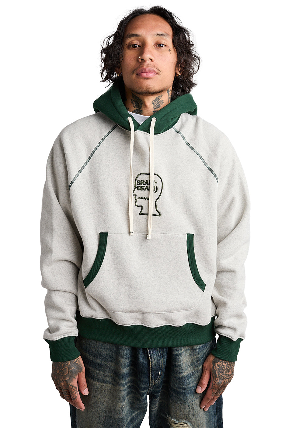 Brain Dead Fleece Logo Head Raglan Hoodie 'Oatmeal Green' - ROOTED