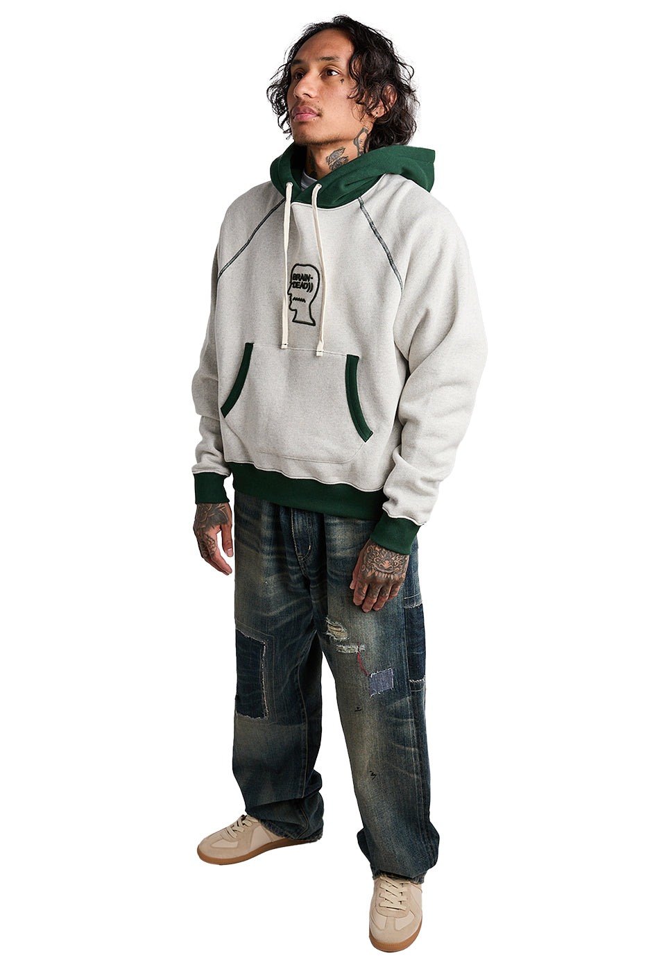 Brain Dead Fleece Logo Head Raglan Hoodie 'Oatmeal Green' - ROOTED