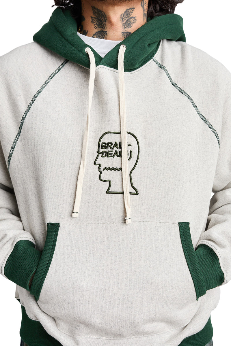 Brain Dead Fleece Logo Head Raglan Hoodie 'Oatmeal Green' - ROOTED