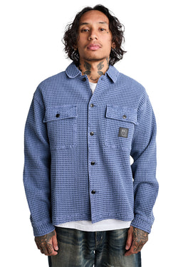 Brain Dead Waffle Button Front Shirt 'Blueberry' - ROOTED