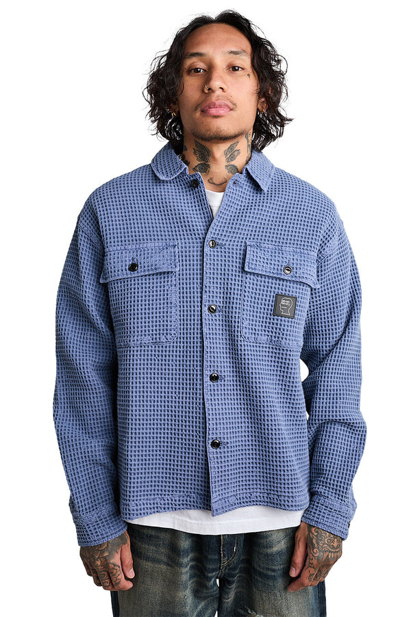 Brain Dead Waffle Button Front Shirt 'Blueberry' - ROOTED