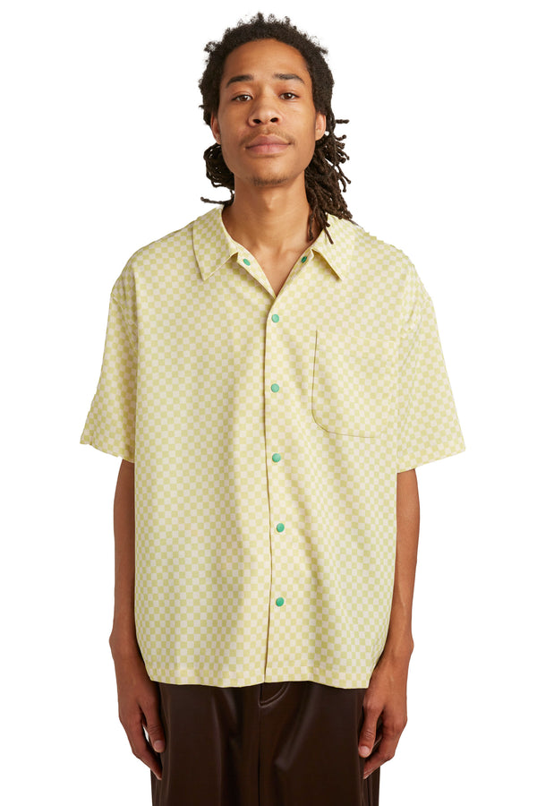 Brain Dead Micro Check Short Sleeve Snap Shirt 'Key Lime' - ROOTED