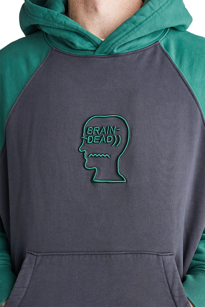 Brain Dead Pigment Wash Logo Head Raglan Hoodie 'Navy' - ROOTED
