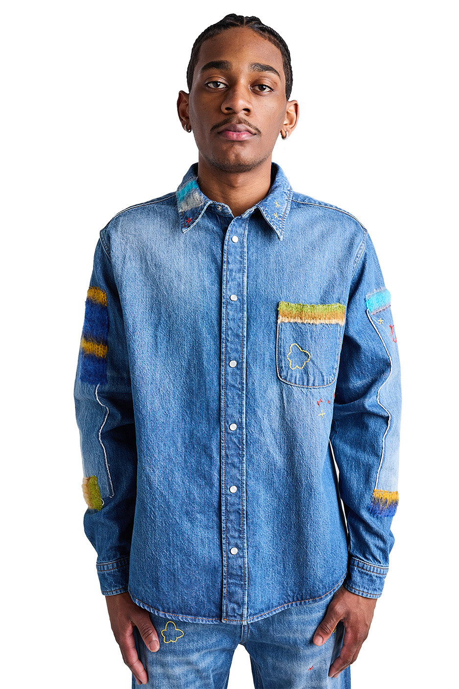 Marni Denim Patchwork Shirt 'Iris Blue' - ROOTED