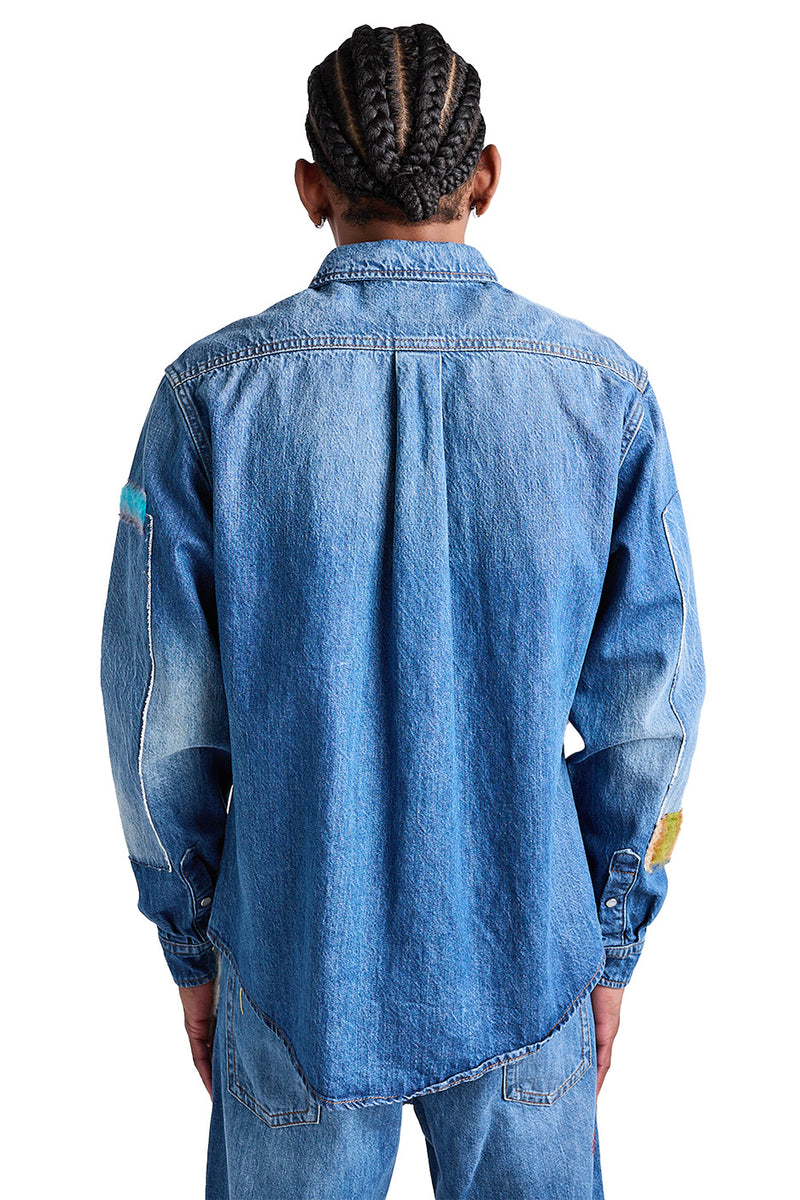 Marni Denim Patchwork Shirt 'Iris Blue' - ROOTED