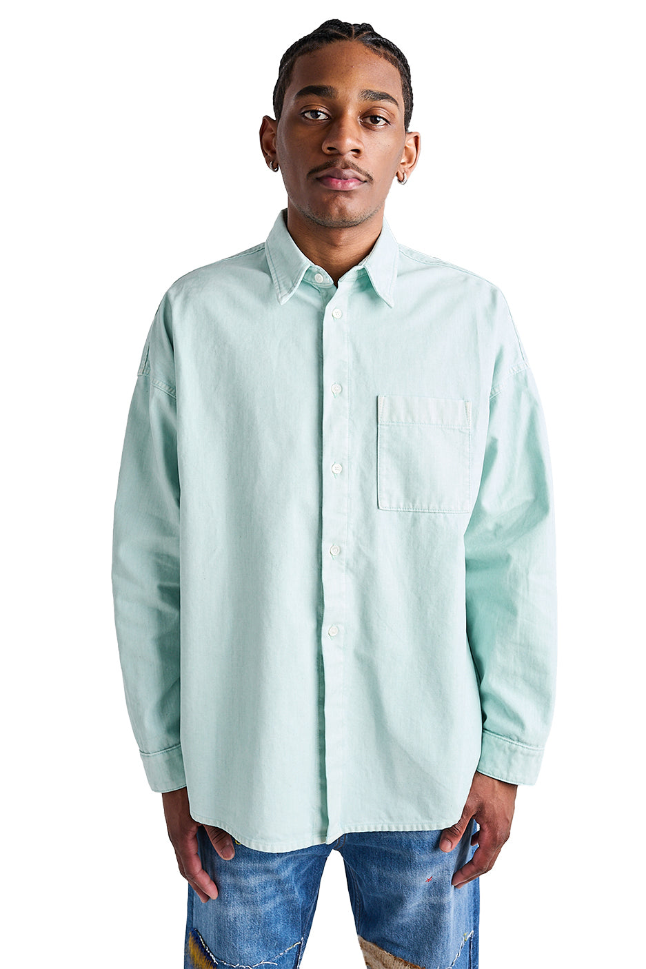 Marni Flocked Denim Overshirt 'Aquamarine' - ROOTED