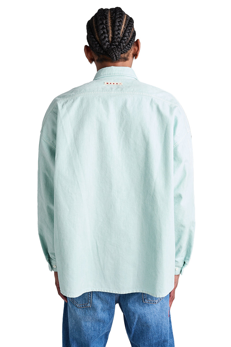 Marni Flocked Denim Overshirt 'Aquamarine' - ROOTED