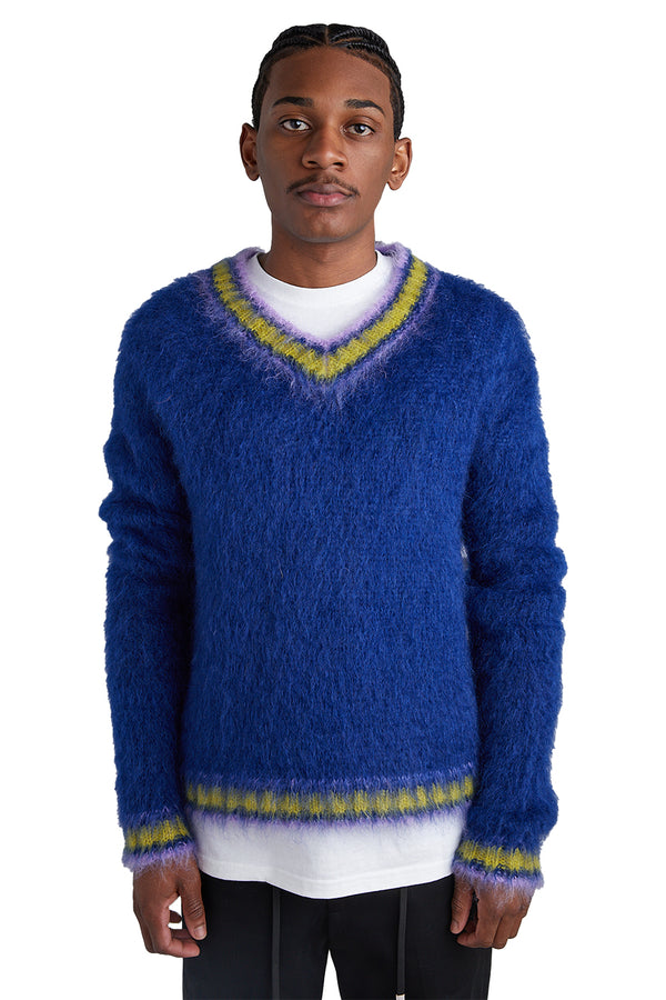 Marni Mixed Yarn V-Neck Sweater 'Royal' - ROOTED