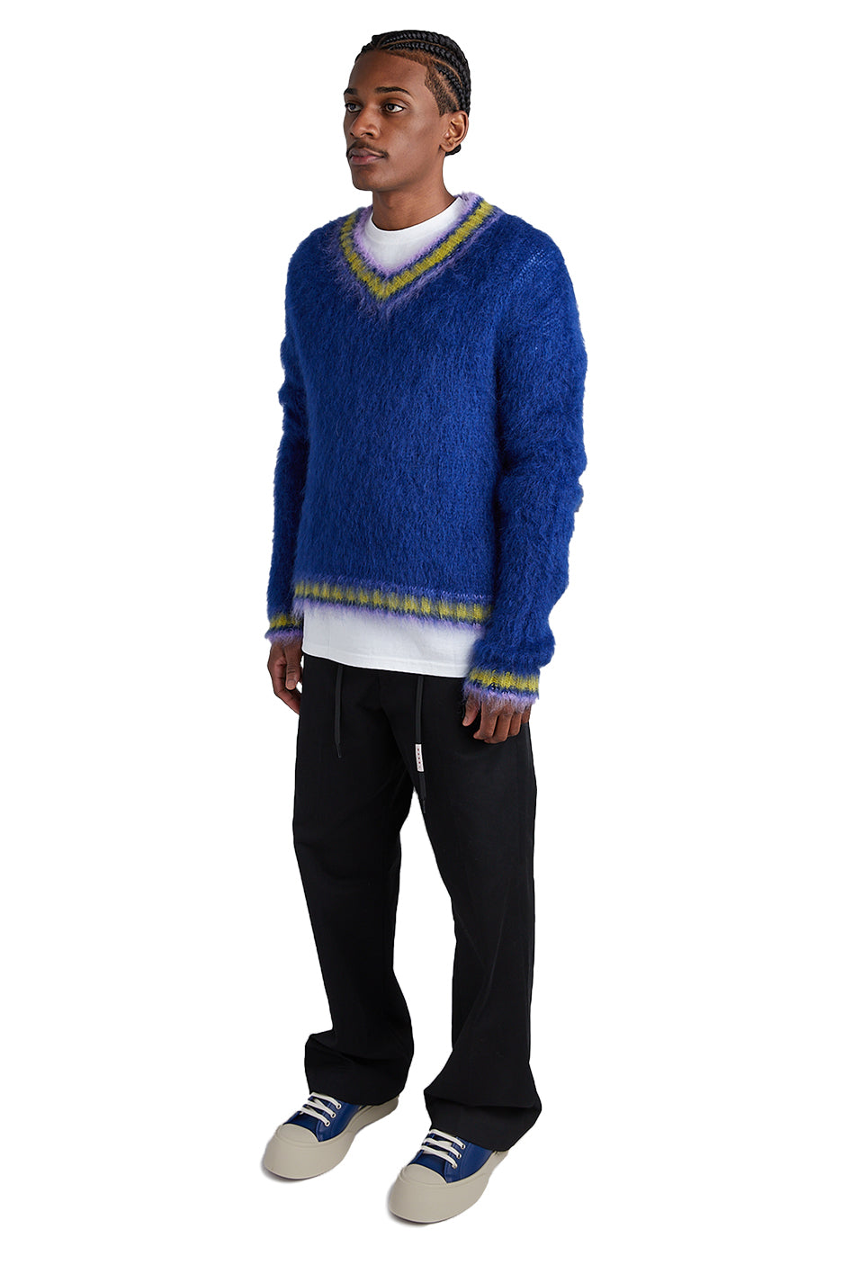 Marni Mixed Yarn V-Neck Sweater 'Royal' - ROOTED