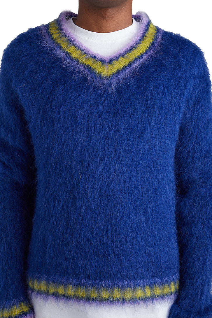 Marni Mixed Yarn V-Neck Sweater 'Royal' - ROOTED