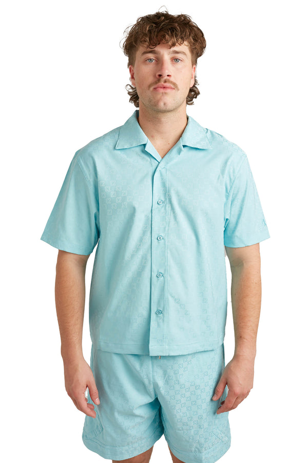 Jordan Mens Essentials SS Button Up Shirt 'Blue' - ROOTED