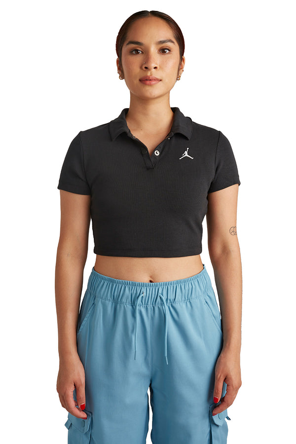 Jordan Women's Cropped Ribbed Polo 'Black - ROOTED