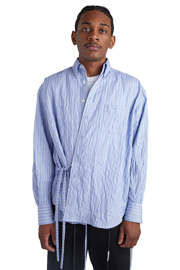 John Elliott Crinkled Kimono Shirt 'Broker Stripe' - ROOTED