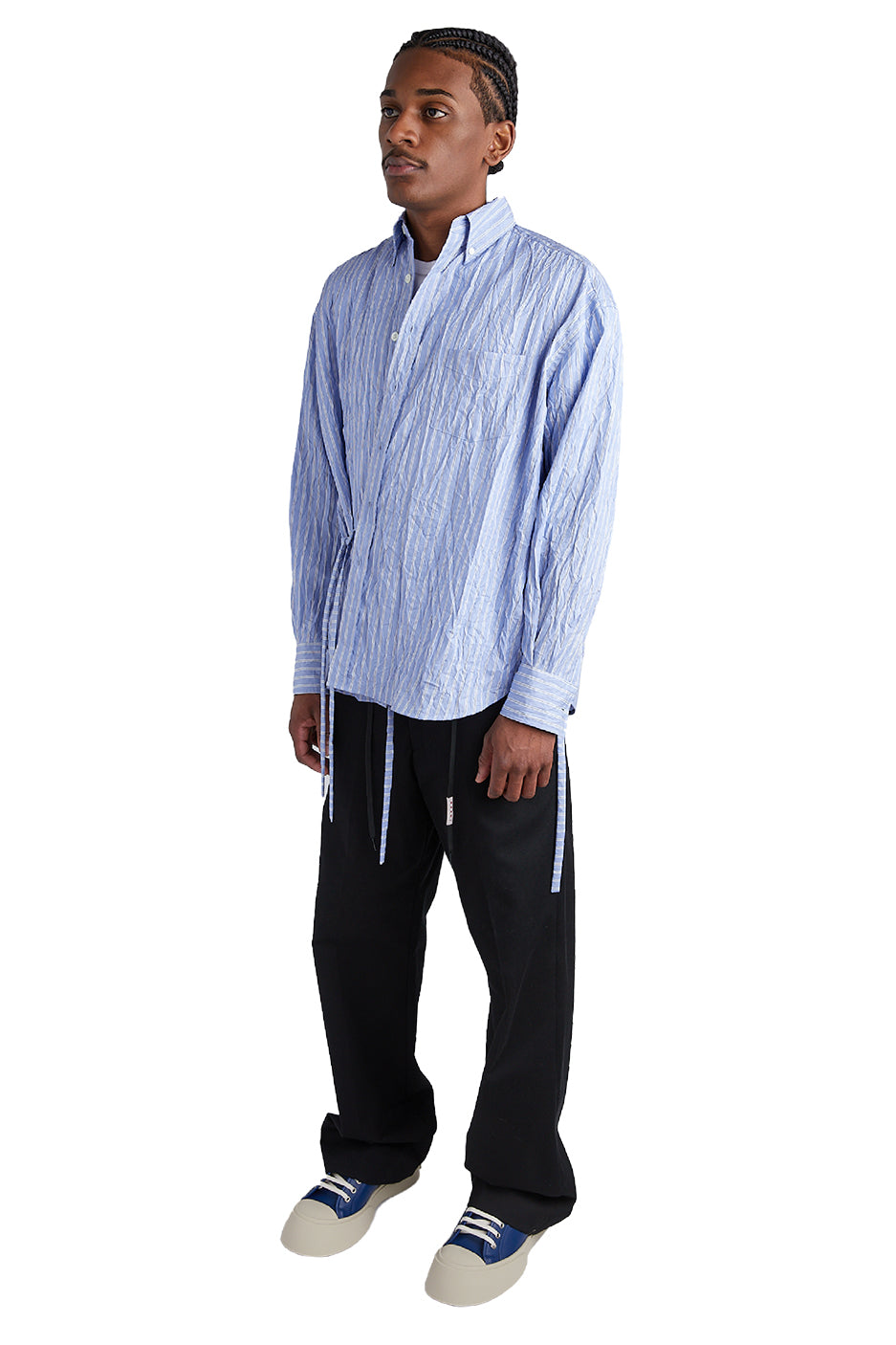 John Elliott Crinkled Kimono Shirt 'Broker Stripe' - ROOTED