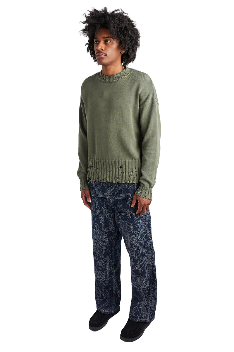 Marni Disheveled Cotton Crewneck Sweater 'Leav Green' - ROOTED
