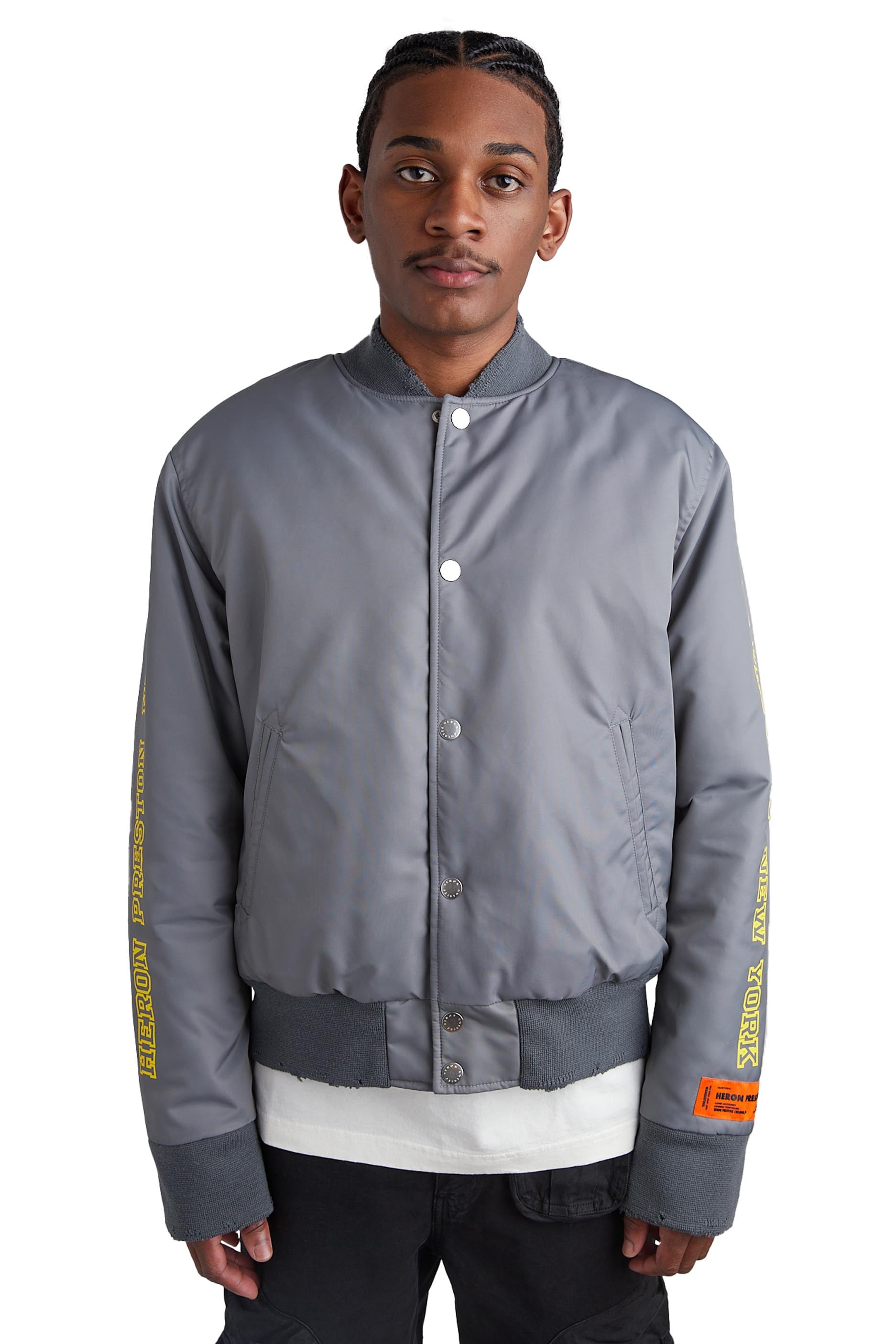 Heron Preston HP Sponsor Nylon Varsity Jacket 'Grey'   ROOTED