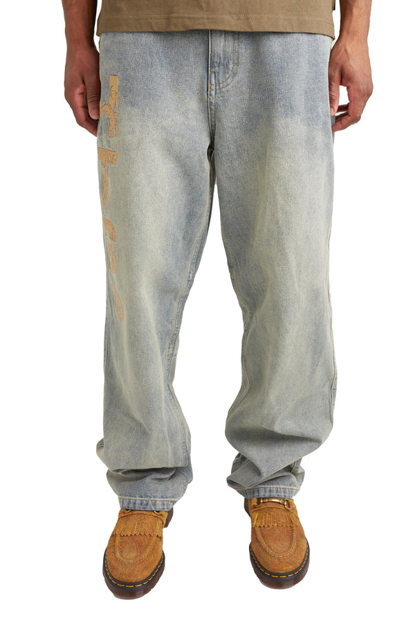 Honor The Gift Branded Denim Pants 'Light Indigo' - ROOTED