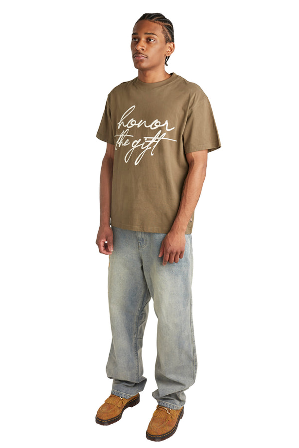 Honor The Gift Script Tee 'Olive' - ROOTED